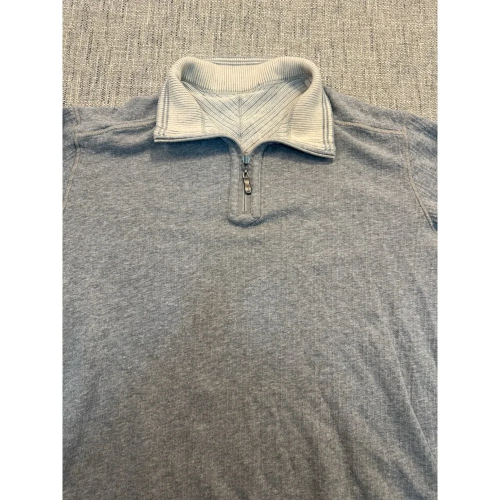 Tommy Bahama Reversible Sweater Mens XL Gray/stripe Quarter Zip Pullover Outdoor